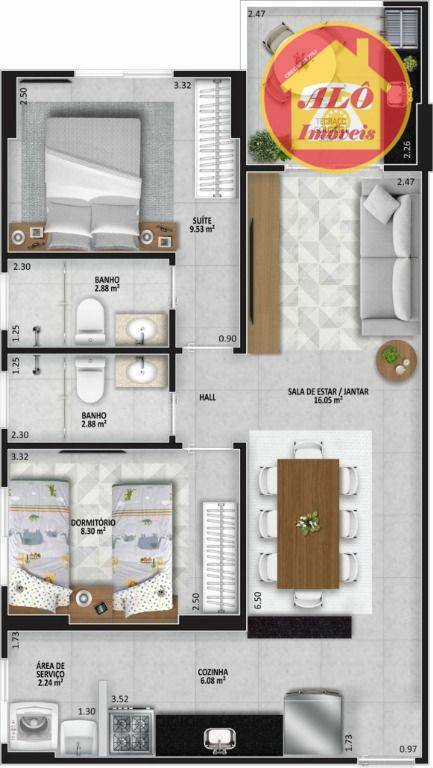 Apartamento com 2 dormitórios à venda, 63 m² por R$ 375.000 - Aviação - Praia Grande/SP