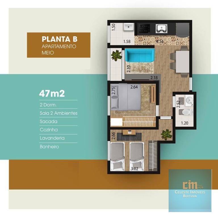 Apartamentos com 2 dormitórios à venda, 47 m² por R$ 154.500 - Jardim Primavera - Boituva/SP