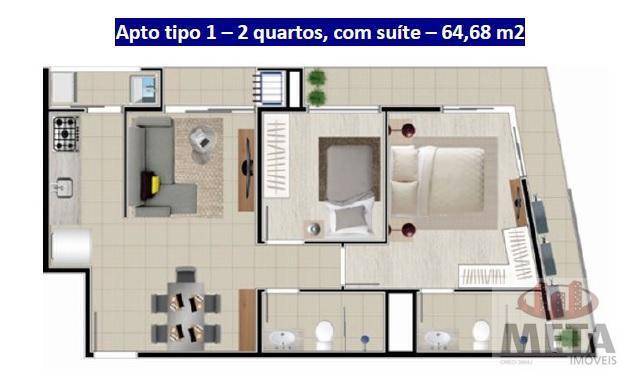 Apartamento com 2 Dormitórios à venda, 69 m² por R$ 389.219,18