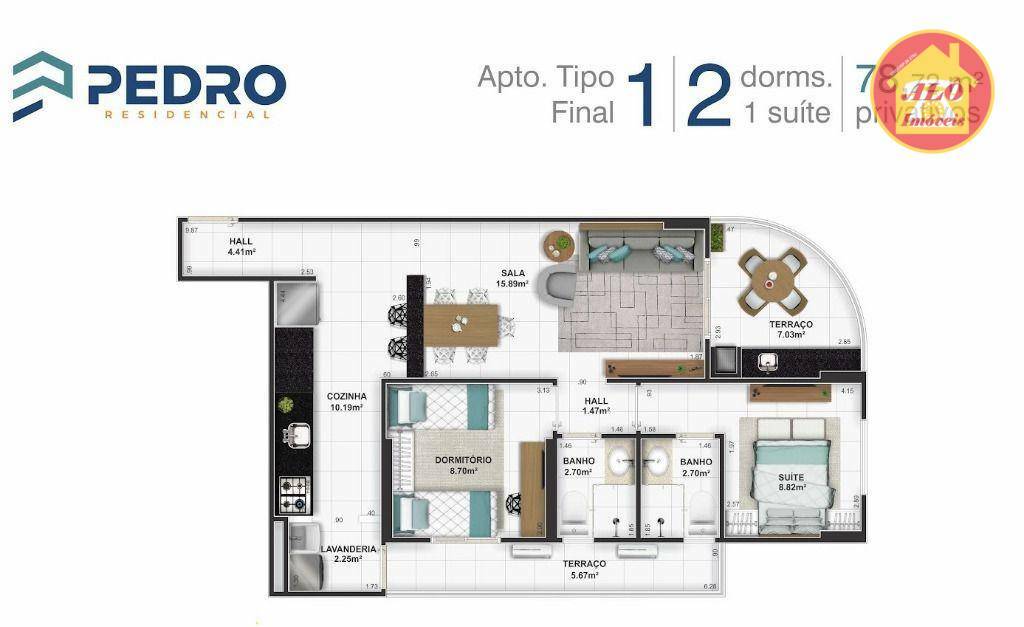 Apartamento à venda, 79 m² por R$ 450.000,00 - Tupi - Praia Grande/SP