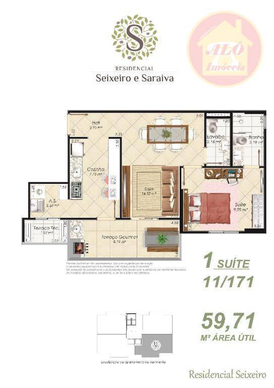 Apartamento com 1 quarto à venda, 60 m² por R$ 350.000 - Aviação - Praia Grande/SP