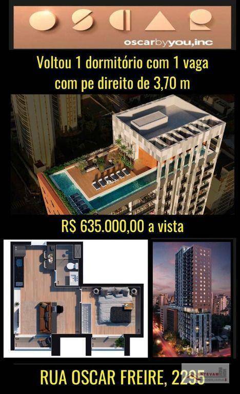 Studio com 1 dormitório à venda, 37 m² por R$ 635.000 - Pinheiros - São Paulo/SP