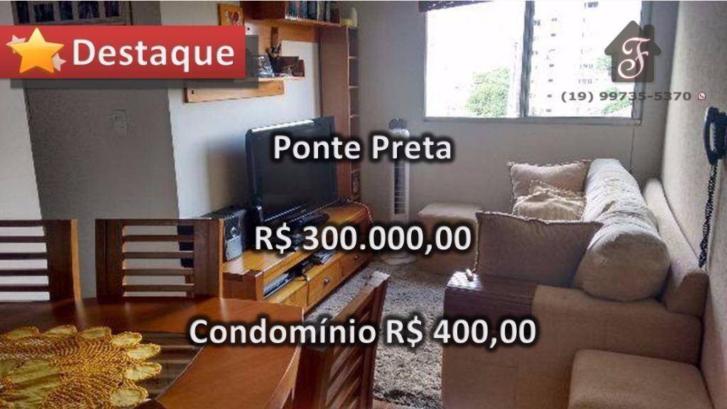 Apartamento à venda com 3 dormitórios e 1 suíte, vaga coberta, cozinha americana planejada no bairro Ponte Preta em Campinas SP